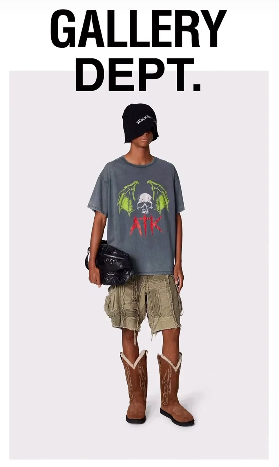 GALLERY DEPT. ATK NIGHT TEE/WALK ATK series latest model Bat skull glitter LOGO distressed TEE Washed black S-XL Garment dyeing Rewashed distressed Original consistent main mark➕ATK series main mark Correct version Top-notch printing technology Divine restoration